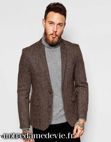 Acheter blazer tweed homme marron en ligne Col roulé porté avec une veste en tweed #look #mode #homme